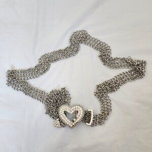 Women's Silver Rhinestone Heart Chain Belt